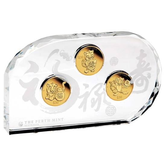Set di 3 monete Tuvalu: Chinese Astrological - Anno del Tigre 3 x 1/5 oncia d'oro 2022 Proof
