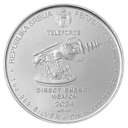 Serbie : Nikola Tesla - Arme à énergie dirigée « Teleforce » 100 dinars 1 once d'argent 2024