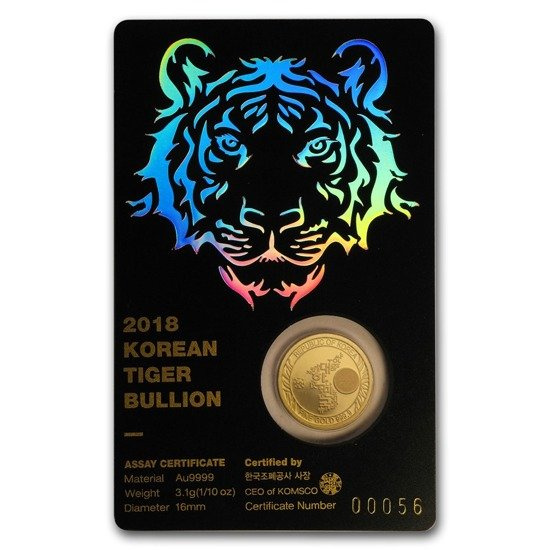 Koreański Tygrys 1/10 uncji Złota 2018 Certipack