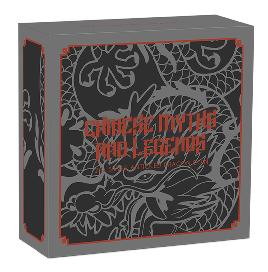 Chinese Myths and Legends: Dragon 2 uncje Srebra 2022 Antiqued Coin