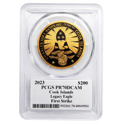Cook Islands: Legacy Eagle, 1 oz Gold, 2023, Proof, PCGS PR70DCAM First Strike