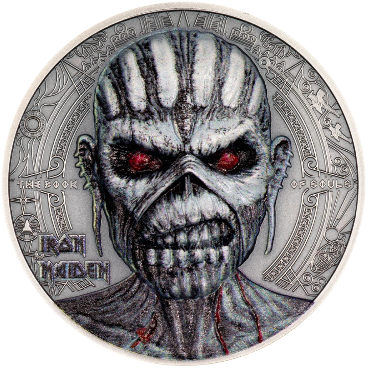 Cook Islands: Iron Maiden - The Book of Souls kolorowany 2 uncje Srebra 2024 Antique Finish
