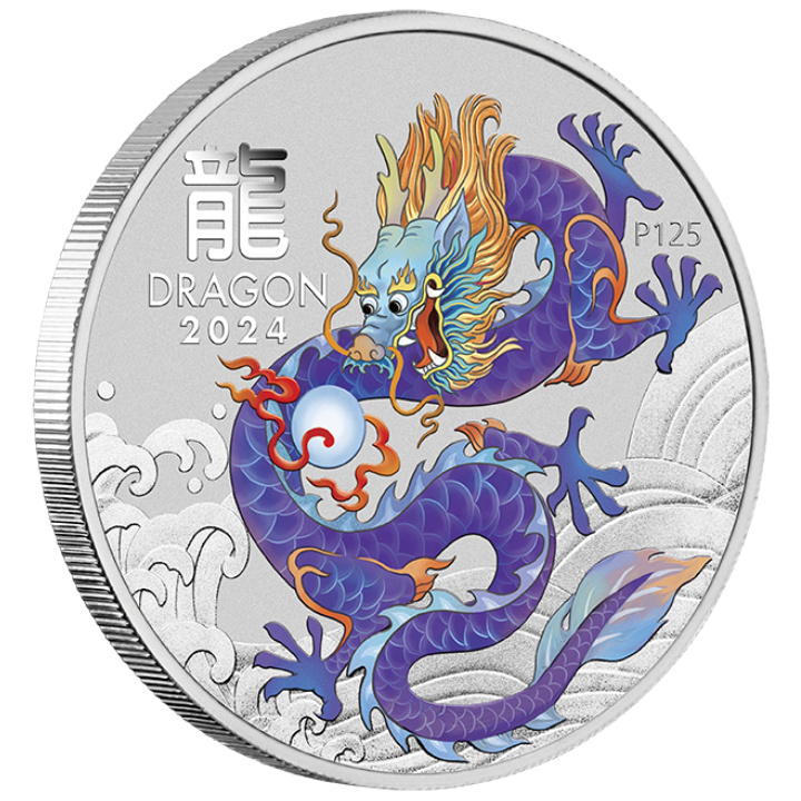 Perth Mint: Lunar III - Year of the Dragon "Purple Dragon" coloured 1/2 oz Silver 2024