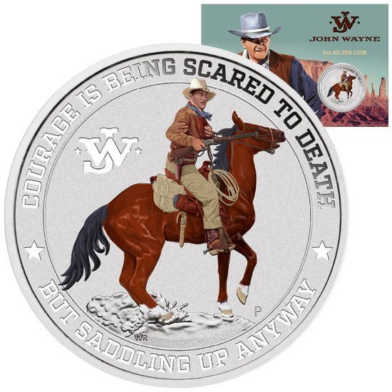 Tuvalu John Wayne 1 onza Plata 2021 Blister de color