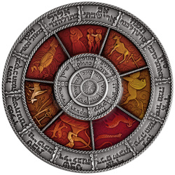 Niue: Hebrew Calendar Colored $2 Silver 2022 High Relief Antiqued Coin