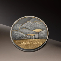 Monedă din Argint aurită Golden Landscapes - Scottish Highlands 2 oz 2026 Antiqued Ultra High Relief