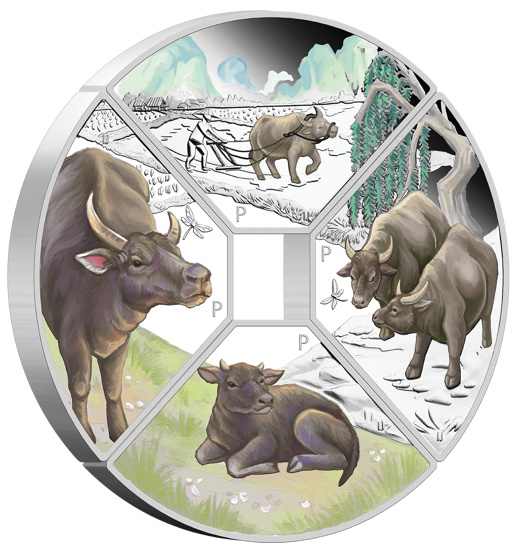 Tuvalu: Year of the Ox Quadrant Four-Coin Set 1oz Silber 2021 Proof