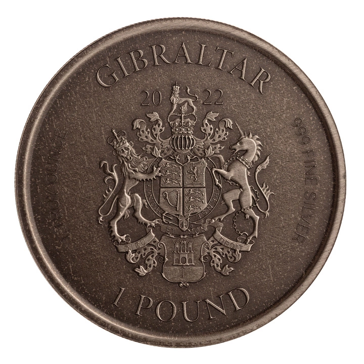 Gibraltar: Lady Justice 1 oz Plata 2022 Moneda Antigua