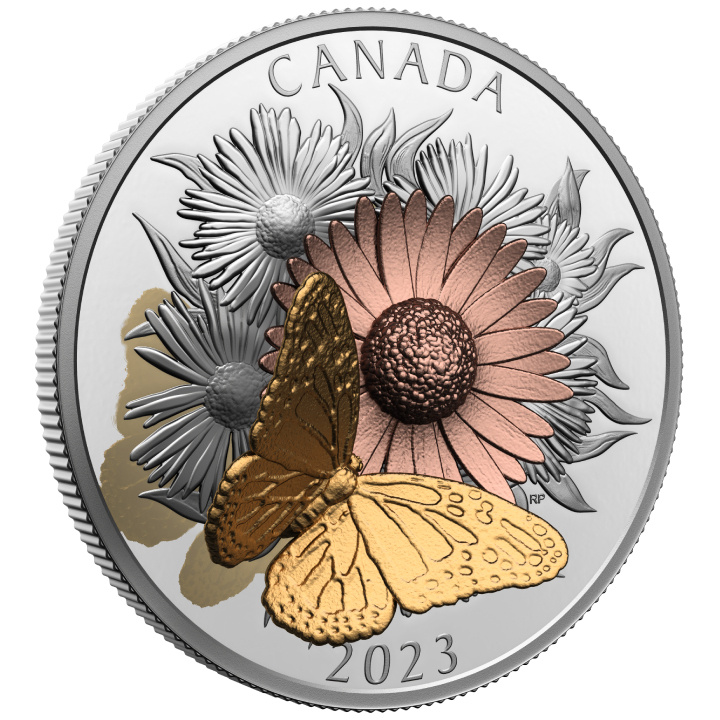 Canadá: El Monarca y la Flor de color, chapado en oro $50 Plata 2023 Proof