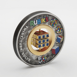 Tuvalu: Kostka Rubika 50. rocznica kolorowany, pozłacany 2 uncje Srebra 2024 Antiqued Coin