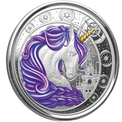Ghana: Unicorn "Aurora" kolorowana 1 uncja Srebra 2023 Proof (moneta w karcie)