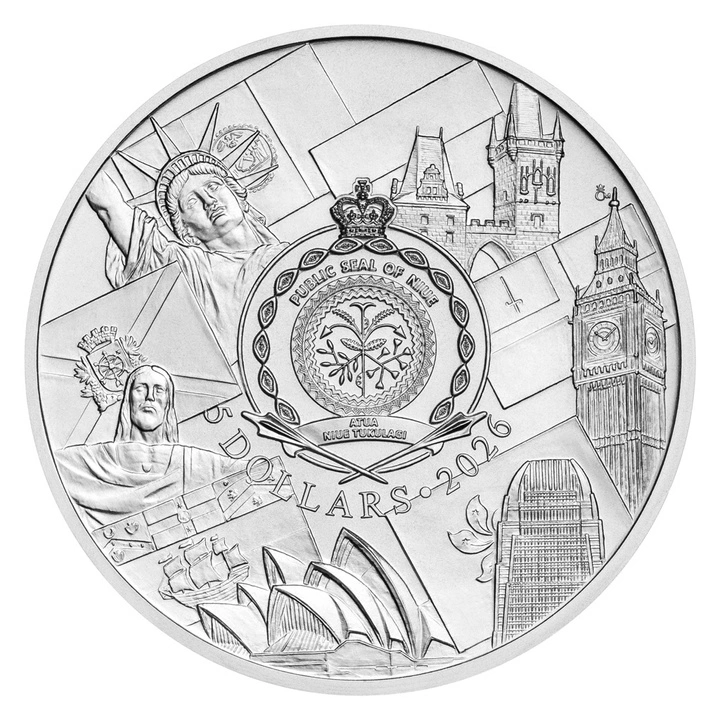 Moneda de plata Viaje alrededor del mundo - Nueva York coloreada 3 onzas de plata 2026 Proof