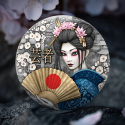 Niue: Geisha coloreada/dorada 2 oz Plata 2025 Antiqued Coin