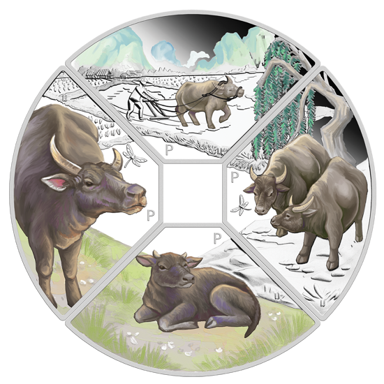 Tuvalu: Year of the Ox Quadrant Four-Coin Set 1oz Silver 2021 Proof