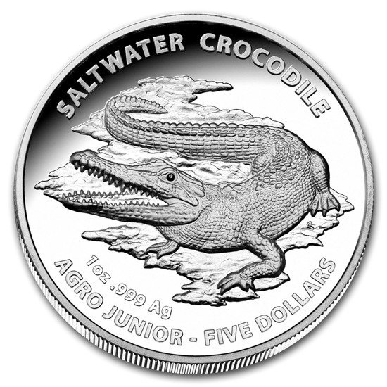 Crocodile australien Agro Jr. 1 once d'argent 2015 PROOF High Relief