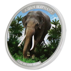 Cambodia: Asian Elephant coloured 1 oz Silver 2023