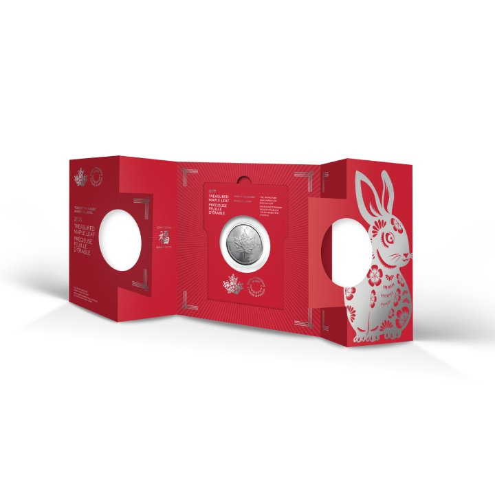 Foglia d'acero canadese Treasured - Anno del Coniglio 1 oncia d'argento 2023