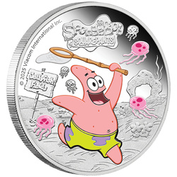 Tuvalu: SpongeBob SquarePants - Patrick Star kolorowany 1 uncja Srebra 2025 Proof