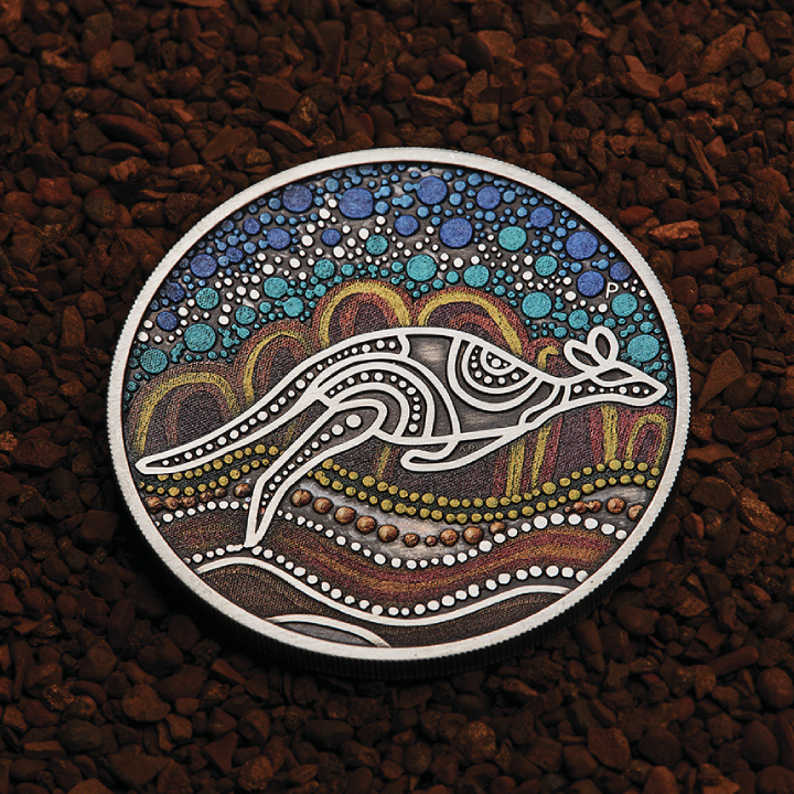 Kangaroo Yongka kolorowany 2 uncje Srebra 2023 Antiqued Coin