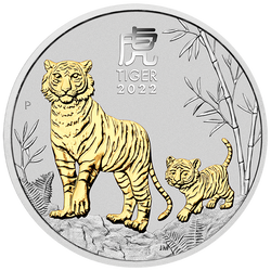 Lunar III: A tigris éve 1 uncia ezüst 2022 aranybevonatú (tok nélkül)