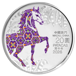 Macao : Cheval lunaire coloré 1 oz Argent 2026 Proof