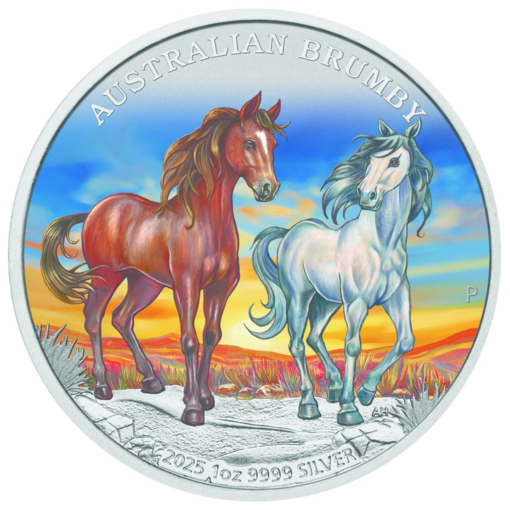 Australisches Wildpferd – Brumby koloriert 1 oz Silber 2025