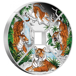 Tuvalu: Anno del Tigre Quadrant colorato 1 oncia d'argento 2022 Proof