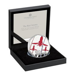 Barevný stříbrný 50p proof Piedfort 2025 Red Arrows