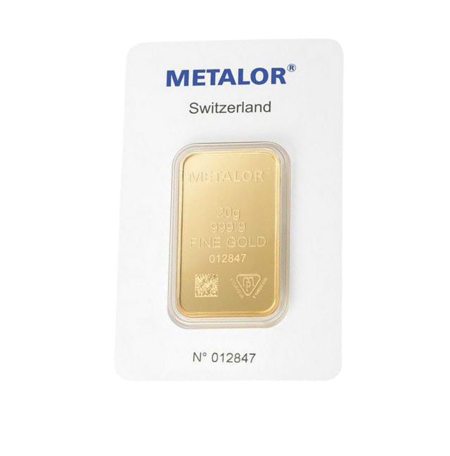Metalor : Lingot 20 grammes d'or LBMA GD Refiner