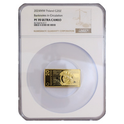 Złota Moneta Polskie banknoty obiegowe – banknot o nominale 20 zł Złoto 2024 Proof NGC PF 70 Ultra Cameo