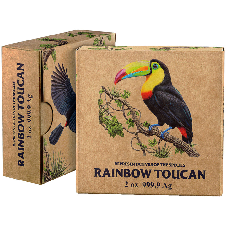 Niue ezüstérme: Representatives of the Species - Rainbow Toucan 2 uncia ezüst 2026 High Relief