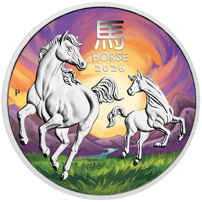 Perth Mint : Lunar III – Année du Cheval, colorisée, 1 once d’argent, 2026 (Melbourne Money Expo ANDA Special)
