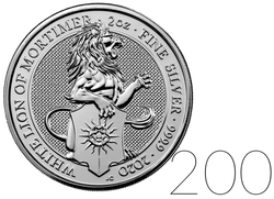 The Queen’s Beasts: The White Lion of Mortimer 2 oz Silver Sets 200 Pc. 2020