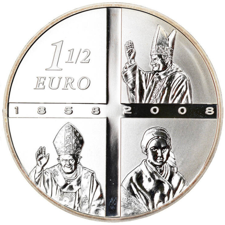 France: Lourdes 150e Anniversaire 1,5 Euro Silber 2008 Proof Coin