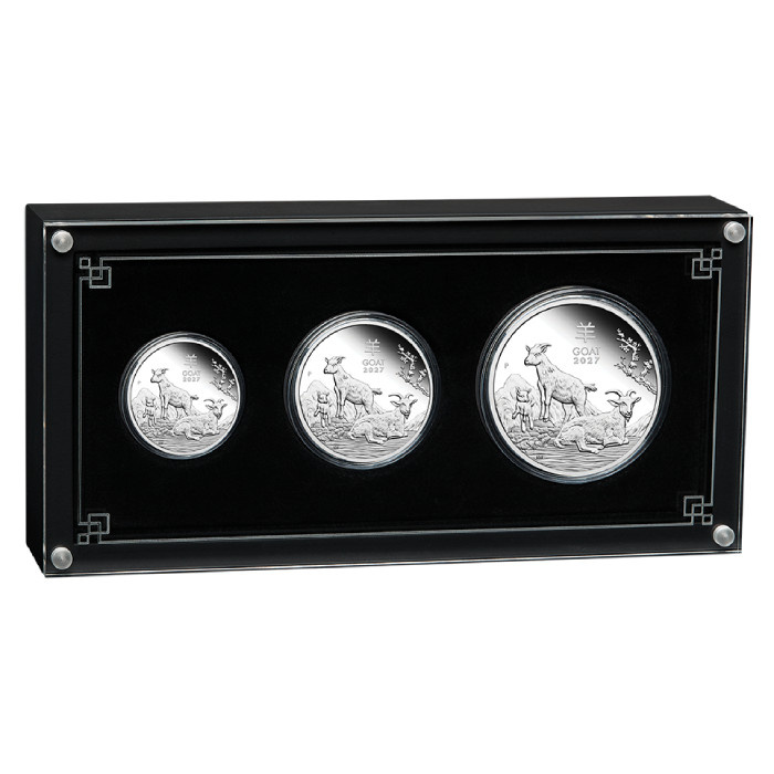 Set of 3 Perth Mint: Lunar III - Year of the Goat Silver Coins 3.5 oz Silver 2027 Proof