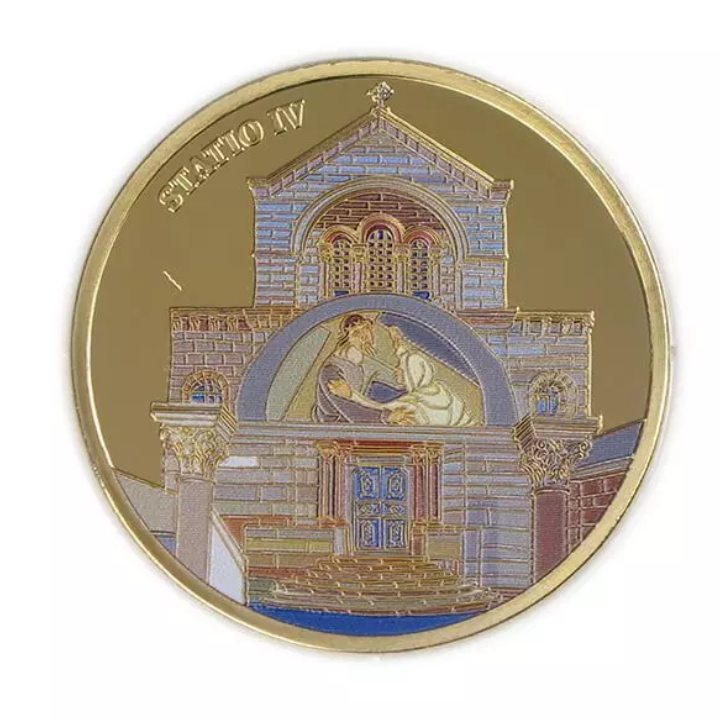 Set 14 monede Via Dolorosa colorată aurită Bronz 2016 Prooflike