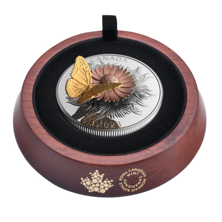 Canada: The Monarch and the Bloom kolorowany, pozłacany $50 Srebro 2023 Proof