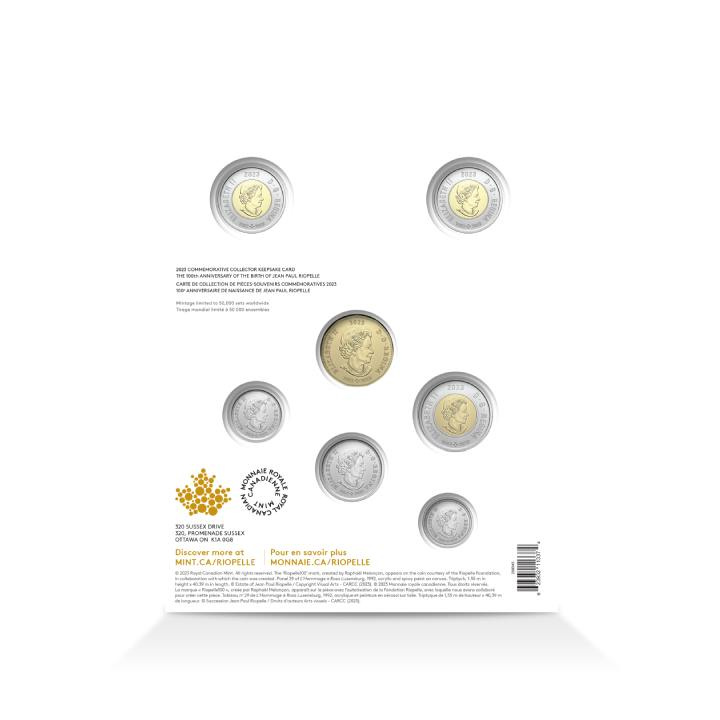 Canadá: 100 aniversario del nacimiento de Jean-Paul Riopelle' - Tarjeta conmemorativa de colección 7 monedas 2023 set