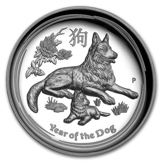 Lunar II: Año del Perro 1 oz Plata 2018 PROOF Alto Relieve
