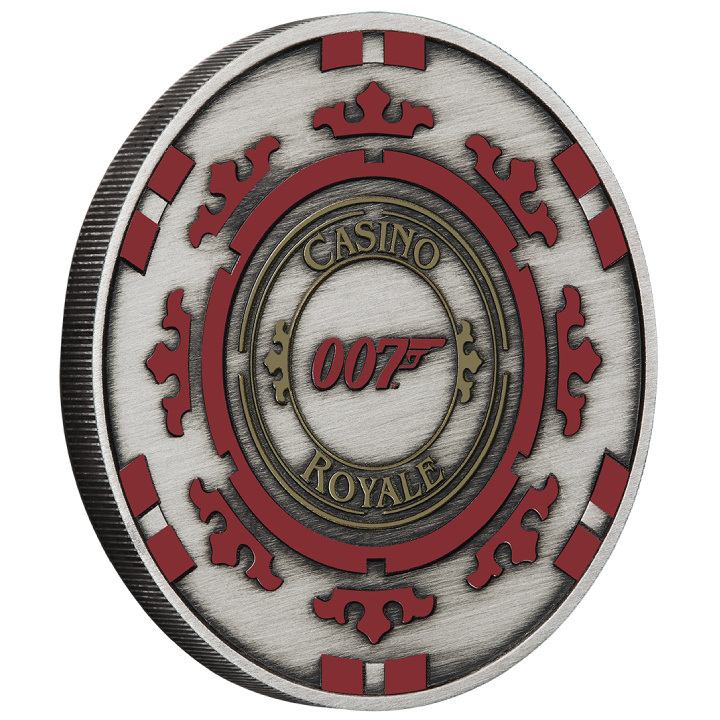 Tuvalu: James Bond - Casino Royale "Casino Chip" coloured 1 oz Silver 2023 Antiqued Coin