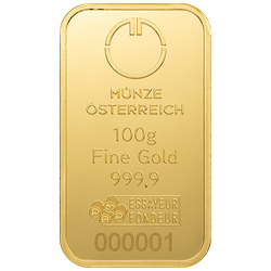 Austrian Mint Bar 100 gramos de Oro