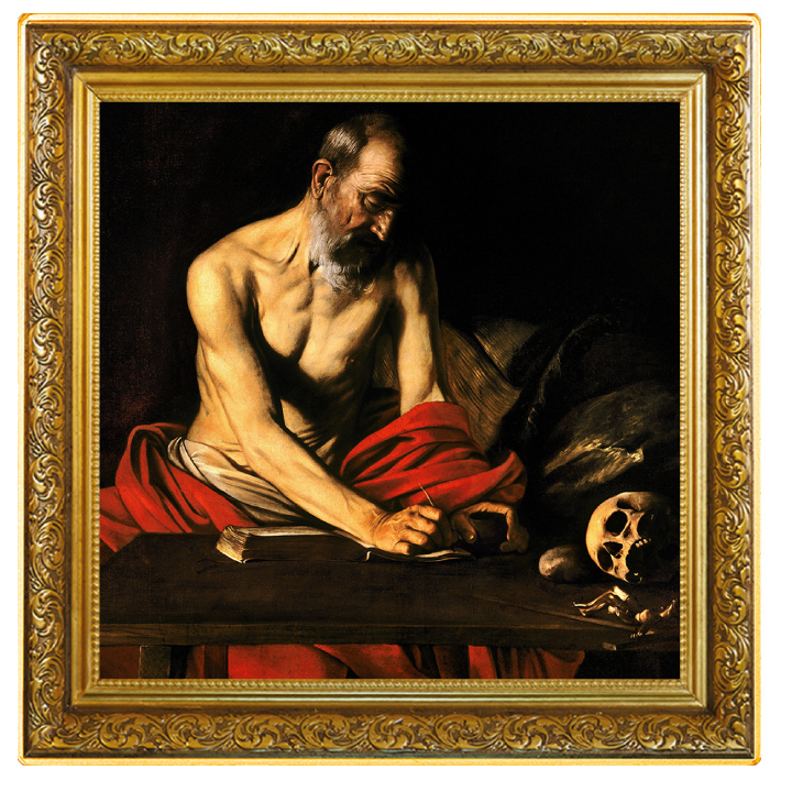 Niue: Caravaggio - Saint Jerome Writing coloured 1 oz Silber 2022 Gilded Proof Coin