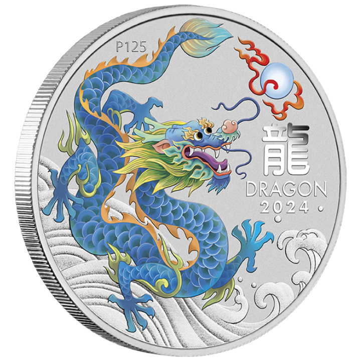 Perth Mint: Lunar III - Year of the Dragon "Teal Dragon" coloured 1 oz Silber 2024 (Perth Money Expo Anda Special)