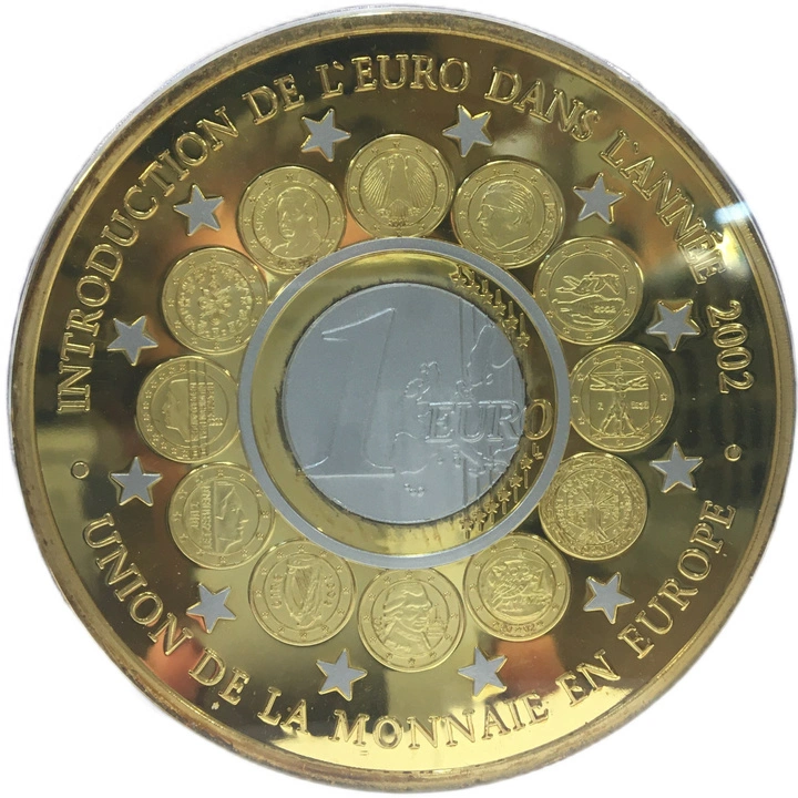 Monedă de Argint Benin: Euro Introduction placată cu aur 10.000 de Franci 2002 Proof