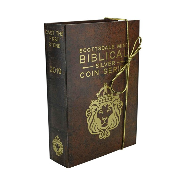 Niue: Biblické - Hoď první kamenem 2 unce stříbra 2019 Proof Antiqued Coin