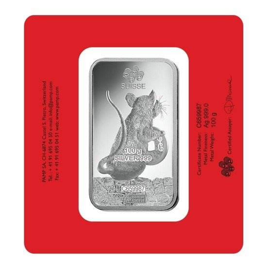 Lingote de Plata de 100 gramos Lunar Series Año de la Rata