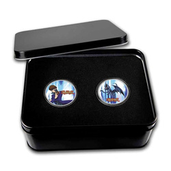 Ensemble de 2 pièces Niue : Yu-Gi-Oh ! Seto, Blue-Eyes Dragon coloré - 25e anniversaire 2 x 1 once d'argent 2022