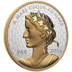 Canadá: Dólar de la Paz bañado en oro 5 oz Plata 2024 Proof Ultra High Relief Coin