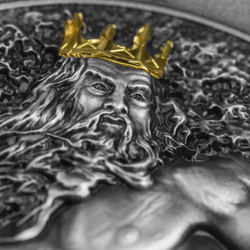 Niue : Triton plaqué or 5 argent 2022 Pièce à haut relief vieilli