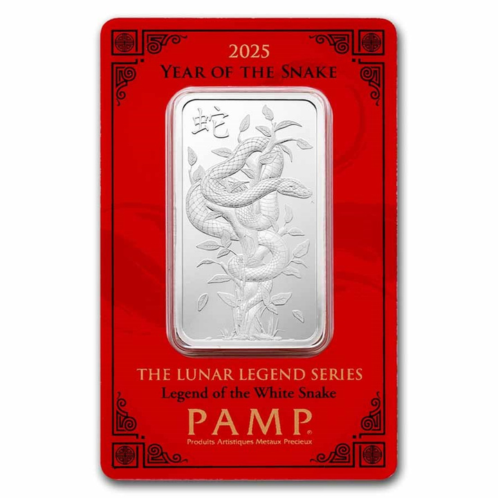 Lingot Pamp Année du serpent - Légende du serpent blanc 1 once d'argent 2025